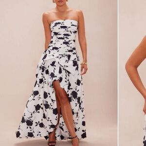 Fashion Nova Luxe Black and White Asymmetrical Dress